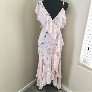 WAYF floral asymmetrical tiered maxi dress